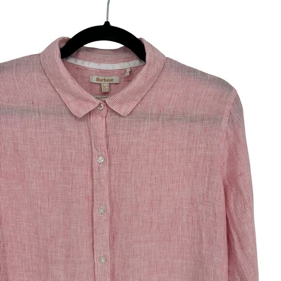 Barbour Marine Women’s Shirt Size 6 Pink Stripe Linen Relaxed Fit Long Sleeve - Picture 2 of 7